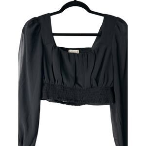 Altar'd State Top Small Black Crop Smocked Y2K Boho Sheer Long Sleeve Whimsigoth